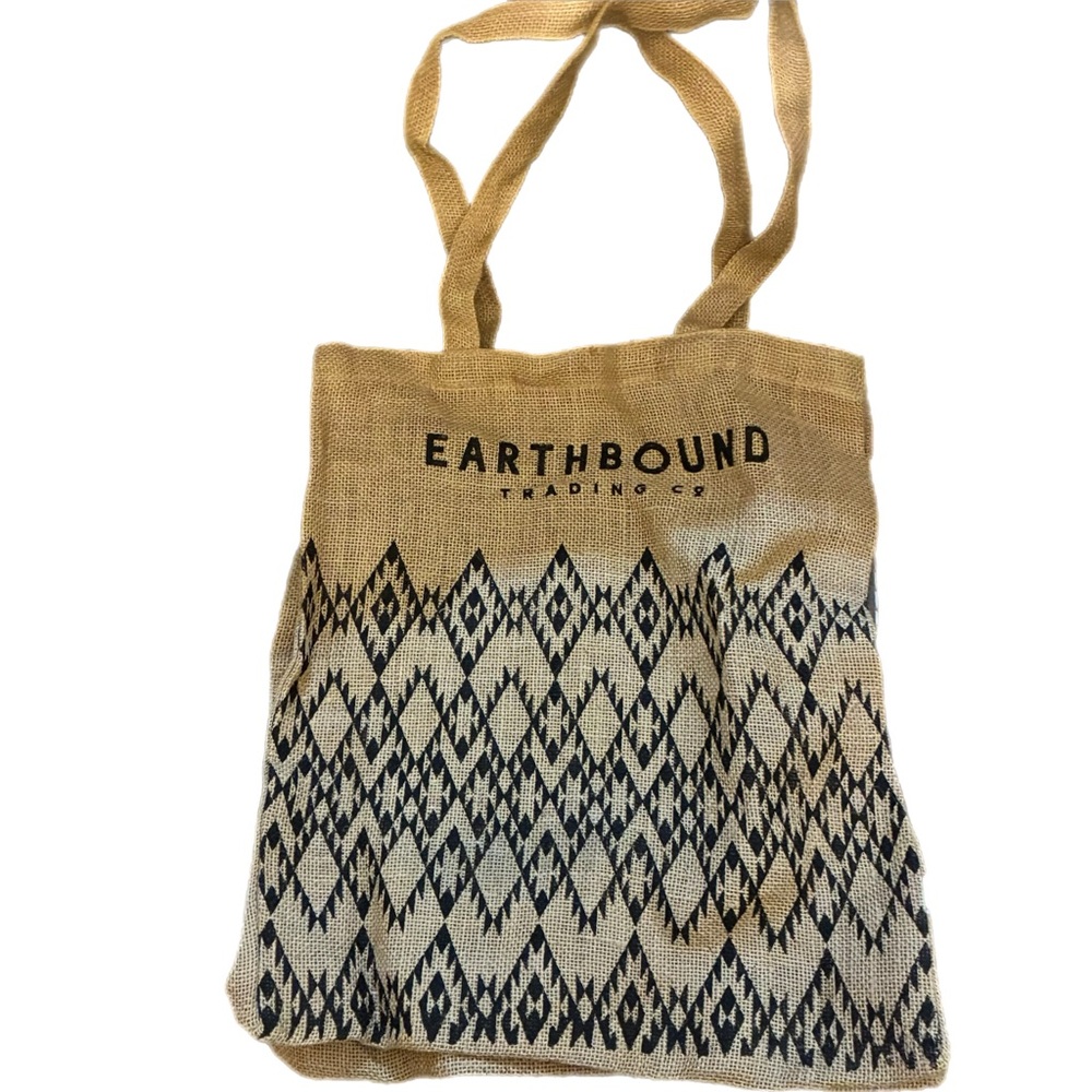 Earthbound Trading Co Boho Burlap Tote Bag Geometric Black Beach Hippie Shopping